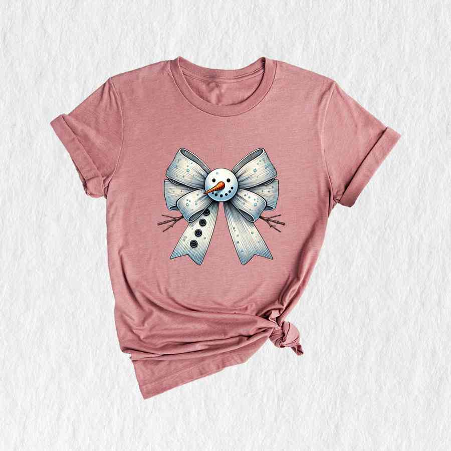 Christmas Coquette Bow Snowman Shirt, Christmas Snowman Shirt, Cute Christmas Shirt, Winter Shirt, Christmas Gift Shirt, Cute Snowman Shirt