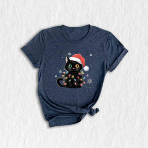 Black Cat Christmas Shirt, Funny Christmas Shirts, Black cat Shirt, Christmas Lights Holiday Shirt, Family Christmas Tee, Cat Lover Shirt