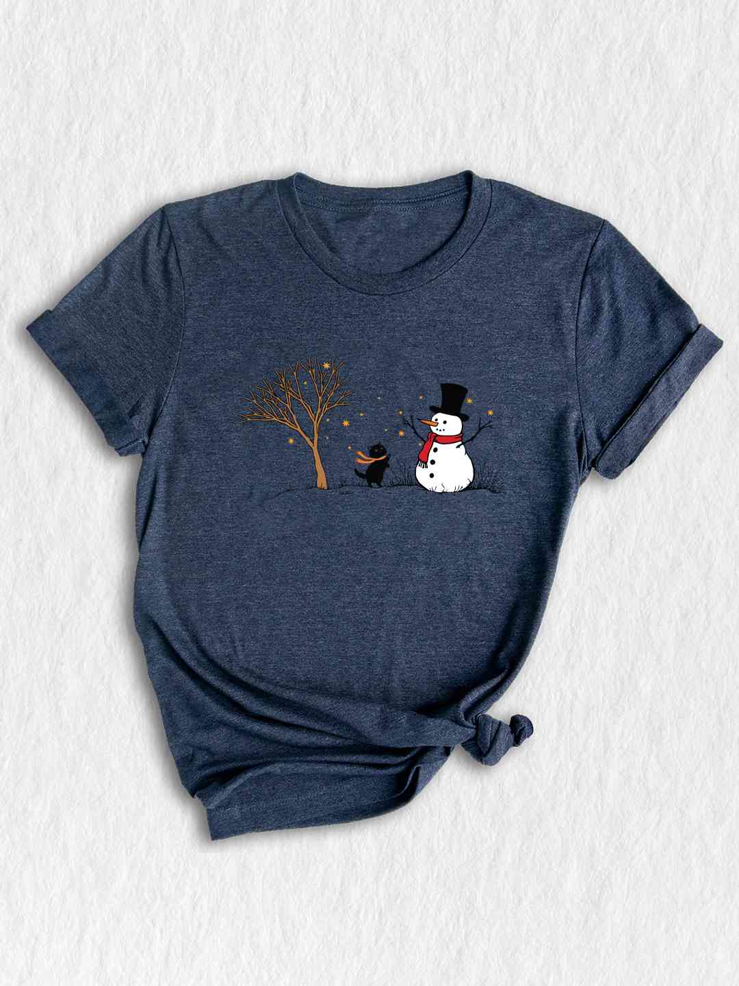 Christmas Snowman & Cat T-Shirt, Christmas Tree Shirt, Cute Snowman Tee, Cat Lover Christmas Gifts, Holiday Season Shirts