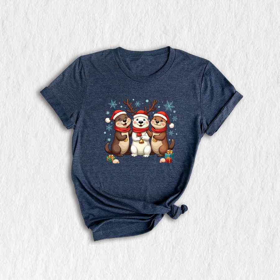 Christmas Otters Shirt, Christmas Shirt, Otter Lover Shirt, Christmas Animal Shirt, Sea Animal Shirt, Christmas Lights Shirt, Holiday Shirt