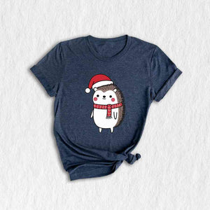 Hedgehog Santa Shirt, Hat Cute Christmas Shirt, Christmas Party Shirt, Christmas Holiday Tee, Cute Winter Shirt, Christmas Vibes Shirt