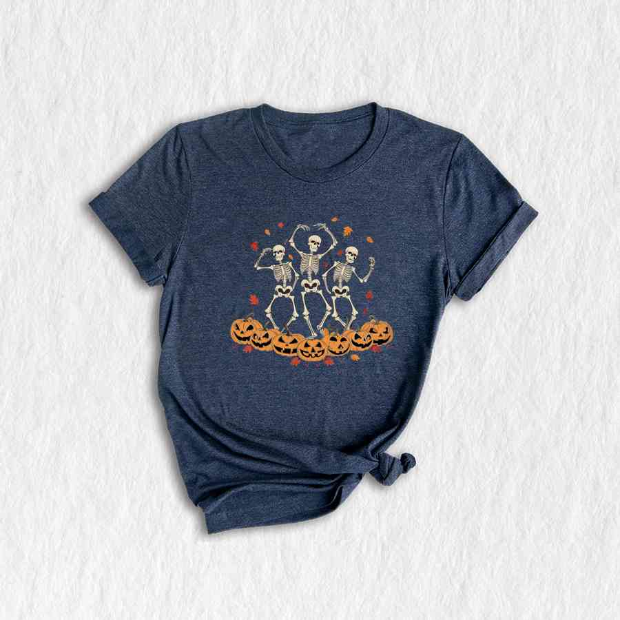 Dancing Skeleton Shirt, Pumpkin Shirt, Pumpkin Skeleton Shirt, Fall Shirt, Halloween Party Shirt, Spooky Season, Womens Fall