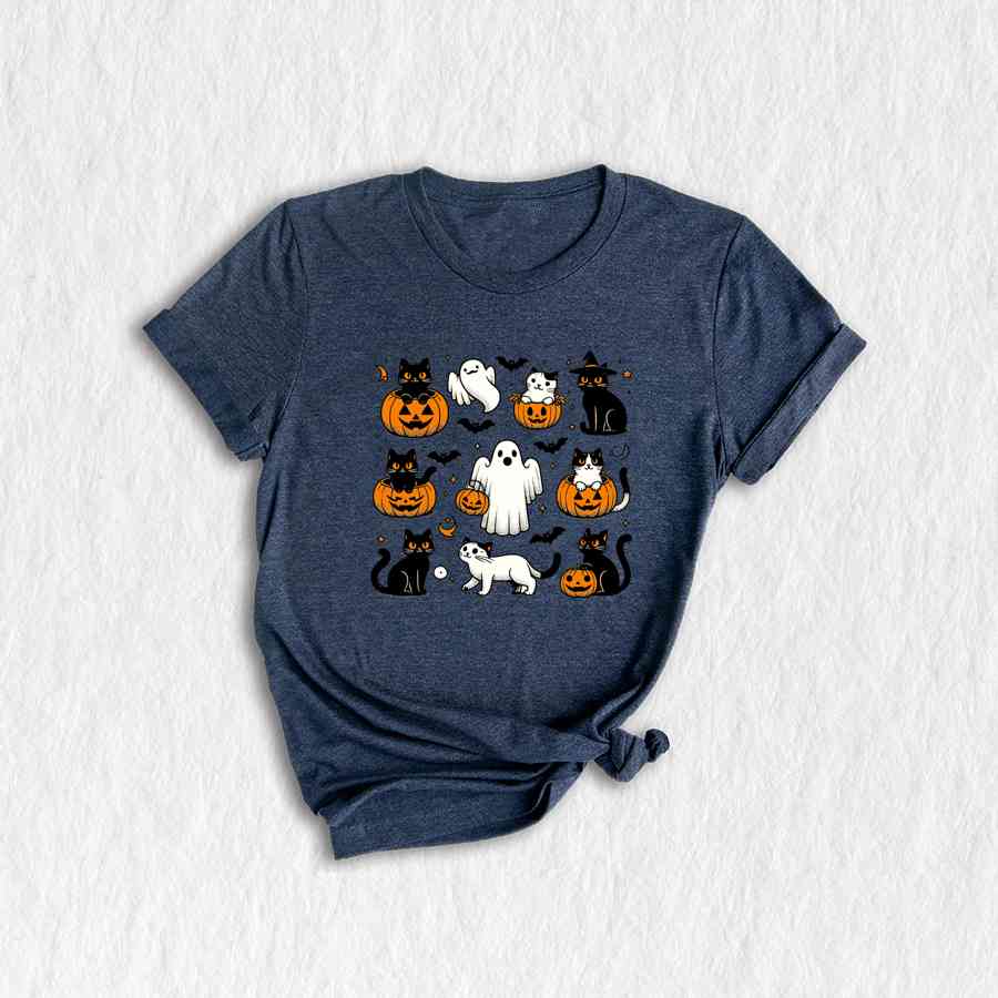 Halloween Ghost Cats Shirt, Cute Cat Shirt, Womens Halloween Shirt, Cute Fall Shirt, Spooky Season Shirt, Gift For Halloween