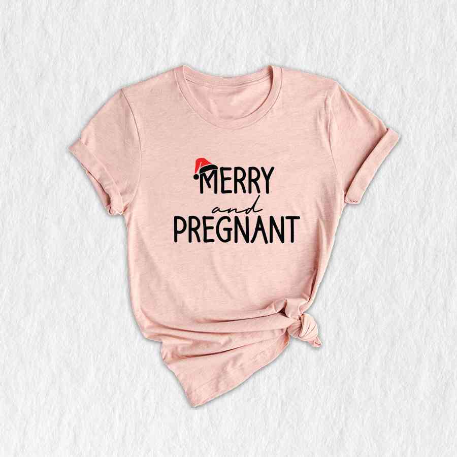 Merry and Pregnant T-Shirt, Baby Announcement Shirt, Christmas Pregnant Tee, Funny Pregnancy Gifts, Xmas Baby Shirt