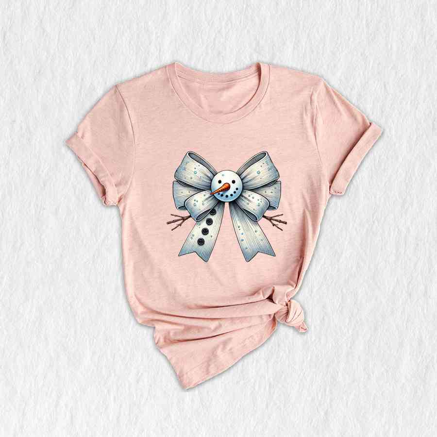 Christmas Coquette Bow Snowman Shirt, Christmas Snowman Shirt, Cute Christmas Shirt, Winter Shirt, Christmas Gift Shirt, Cute Snowman Shirt