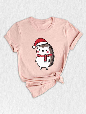 Hedgehog Santa Shirt, Hat Cute Christmas Shirt, Christmas Party Shirt, Christmas Holiday Tee, Cute Winter Shirt, Christmas Vibes Shirt