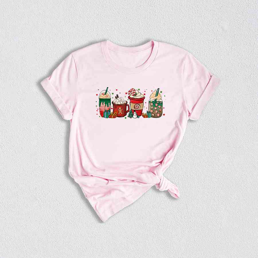 Christmas Coffee Cups T-Shirt, Peppermint Iced Latte Teem, Cozy Winter Shirt, Christmas Gifts For Coffee Lovers