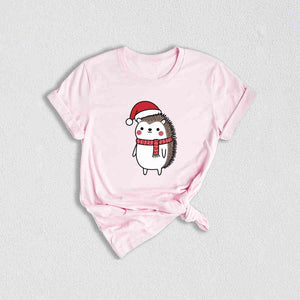 Hedgehog Santa Shirt, Hat Cute Christmas Shirt, Christmas Party Shirt, Christmas Holiday Tee, Cute Winter Shirt, Christmas Vibes Shirt