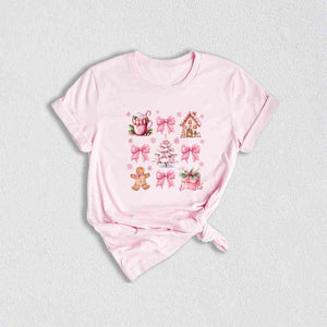 Coquette Pink Christmas T-Shirt, Pink Bow Christmas Shirt, Christmas Cookie Shirt, Cute Christmas Shirt, Vintage Christmas Gifts