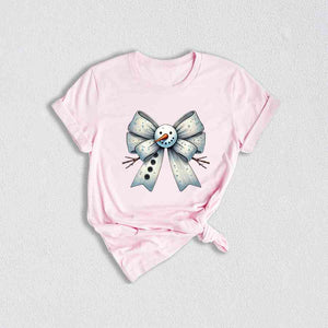 Christmas Coquette Bow Snowman Shirt, Christmas Snowman Shirt, Cute Christmas Shirt, Winter Shirt, Christmas Gift Shirt, Cute Snowman Shirt