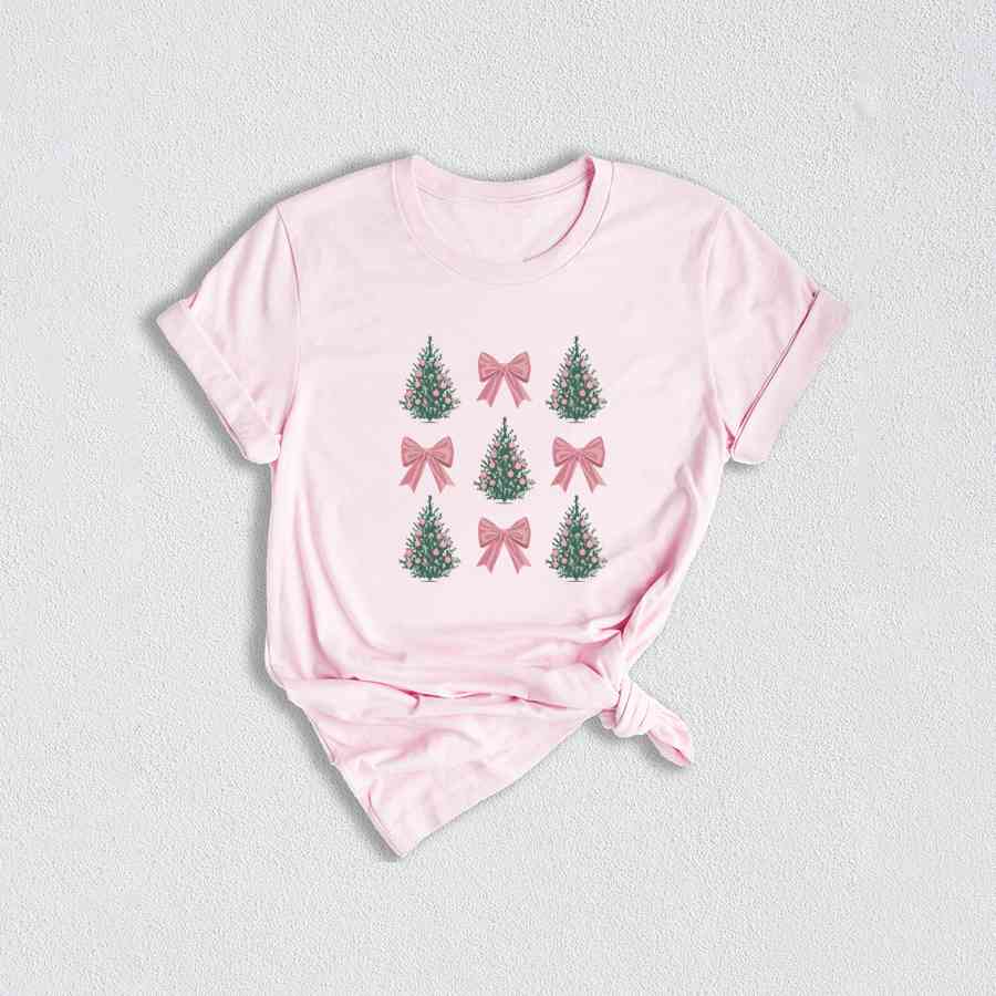 Christmas Tree Shirt, Coquette Bow Christmas Shirt, Pink Christmas Shirt, Christmas Shirt, Girly Christmas Shirt, Coquette Bow Shirt