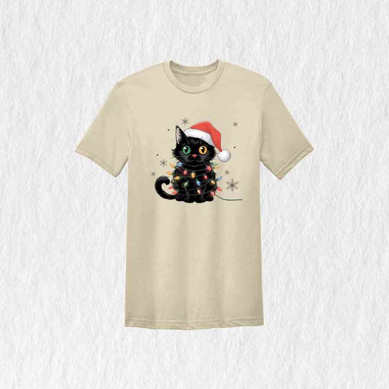 Black Cat Christmas Shirt, Funny Christmas Shirts, Black cat Shirt, Christmas Lights Holiday Shirt, Family Christmas Tee, Cat Lover Shirt