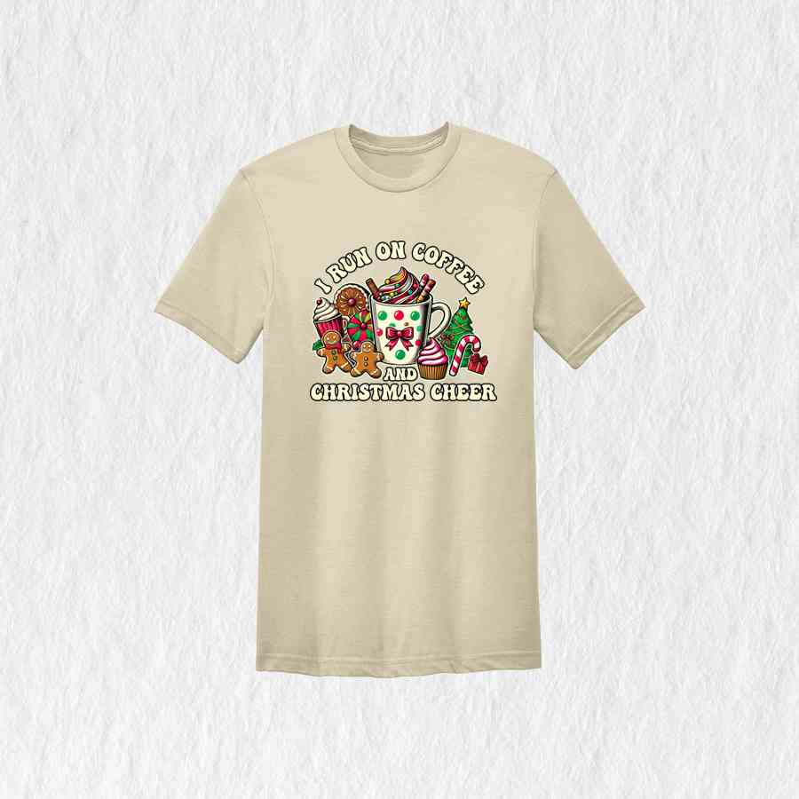 I Run On Coffee And Christmas Cheer Shirt, Christmas Coffee Shirt, Santa Shirt, Christmas Crewneck, Happy Christmas, Christmas Tree Shirt