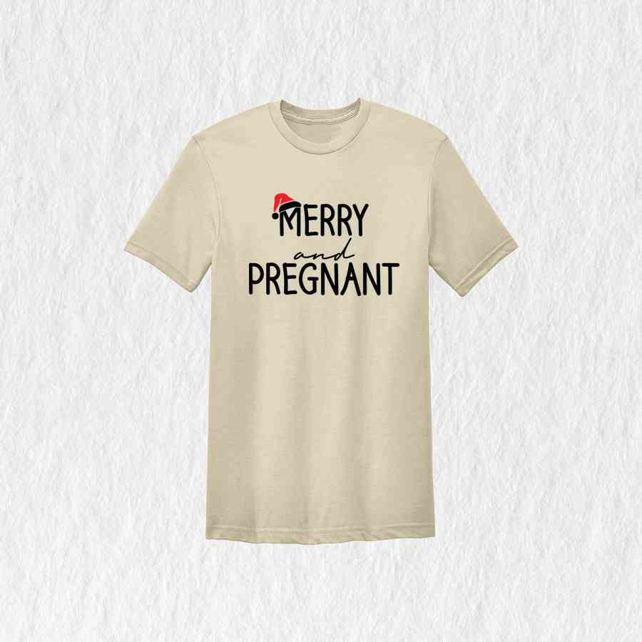 Merry and Pregnant T-Shirt, Baby Announcement Shirt, Christmas Pregnant Tee, Funny Pregnancy Gifts, Xmas Baby Shirt