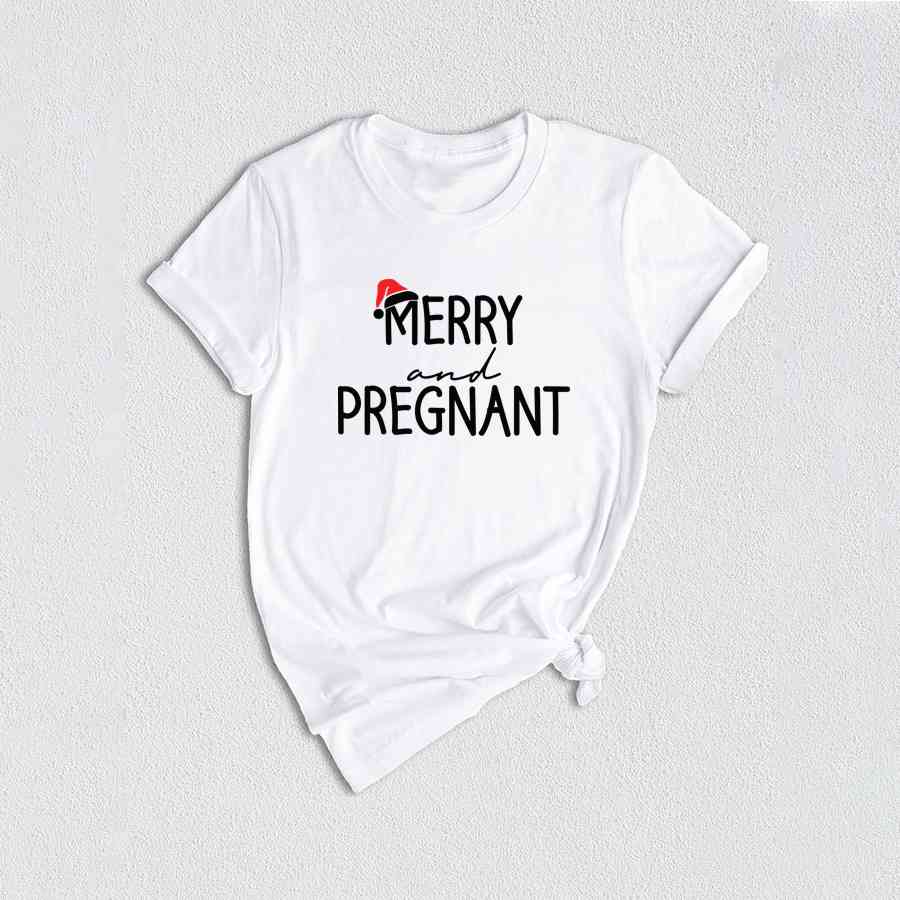 Merry and Pregnant T-Shirt, Baby Announcement Shirt, Christmas Pregnant Tee, Funny Pregnancy Gifts, Xmas Baby Shirt