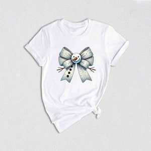 Christmas Coquette Bow Snowman Shirt, Christmas Snowman Shirt, Cute Christmas Shirt, Winter Shirt, Christmas Gift Shirt, Cute Snowman Shirt