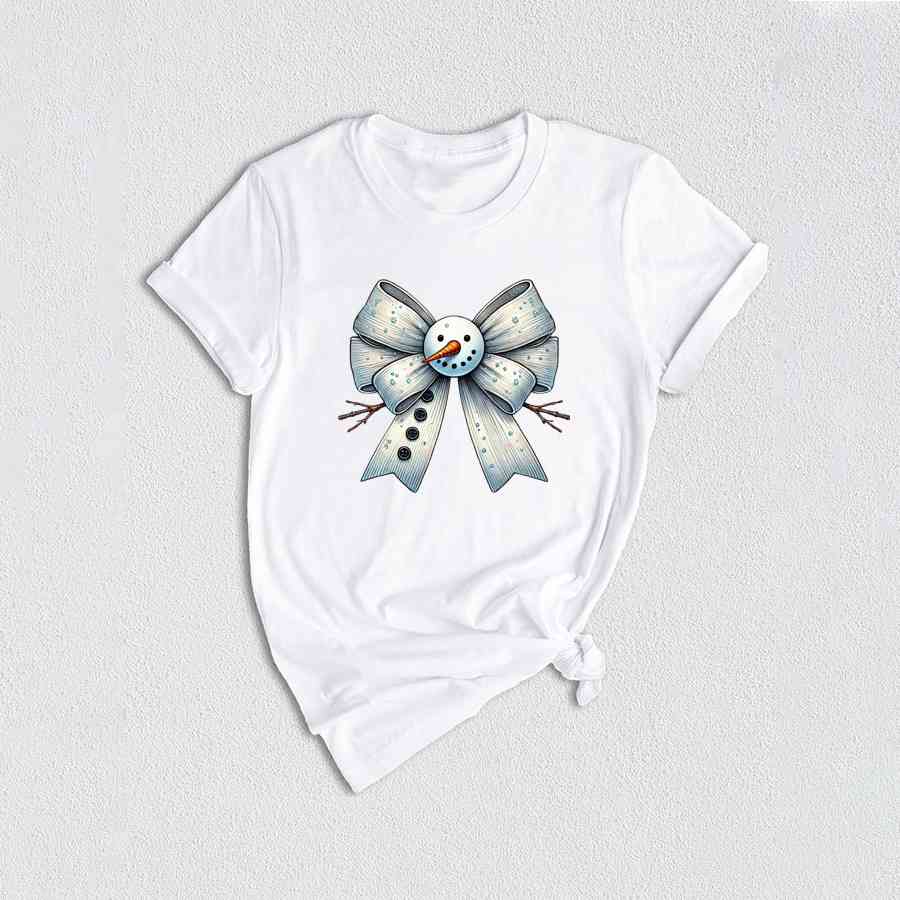 Christmas Coquette Bow Snowman Shirt, Christmas Snowman Shirt, Cute Christmas Shirt, Winter Shirt, Christmas Gift Shirt, Cute Snowman Shirt