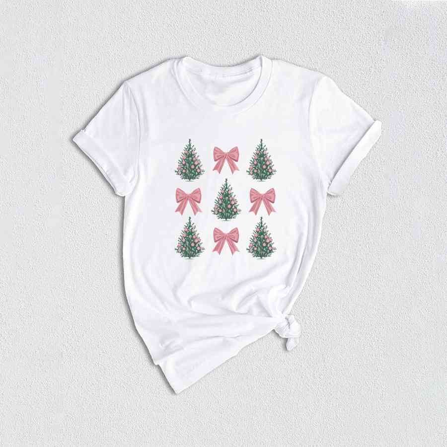 Christmas Tree Shirt, Coquette Bow Christmas Shirt, Pink Christmas Shirt, Christmas Shirt, Girly Christmas Shirt, Coquette Bow Shirt