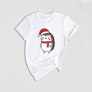 Hedgehog Santa Shirt, Hat Cute Christmas Shirt, Christmas Party Shirt, Christmas Holiday Tee, Cute Winter Shirt, Christmas Vibes Shirt