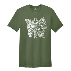 Skeleton Ribs Floral Shirt, Floral Skeleton Shirt, Botanical Skeleton Shirt, Floral Shirt, Skull Shirt, Skeleton Shirt, Funny Skeleton Tee