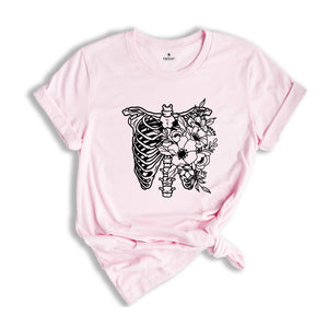 Skeleton Ribs Floral Shirt, Floral Skeleton Shirt, Botanical Skeleton Shirt, Floral Shirt, Skull Shirt, Skeleton Shirt, Funny Skeleton Tee