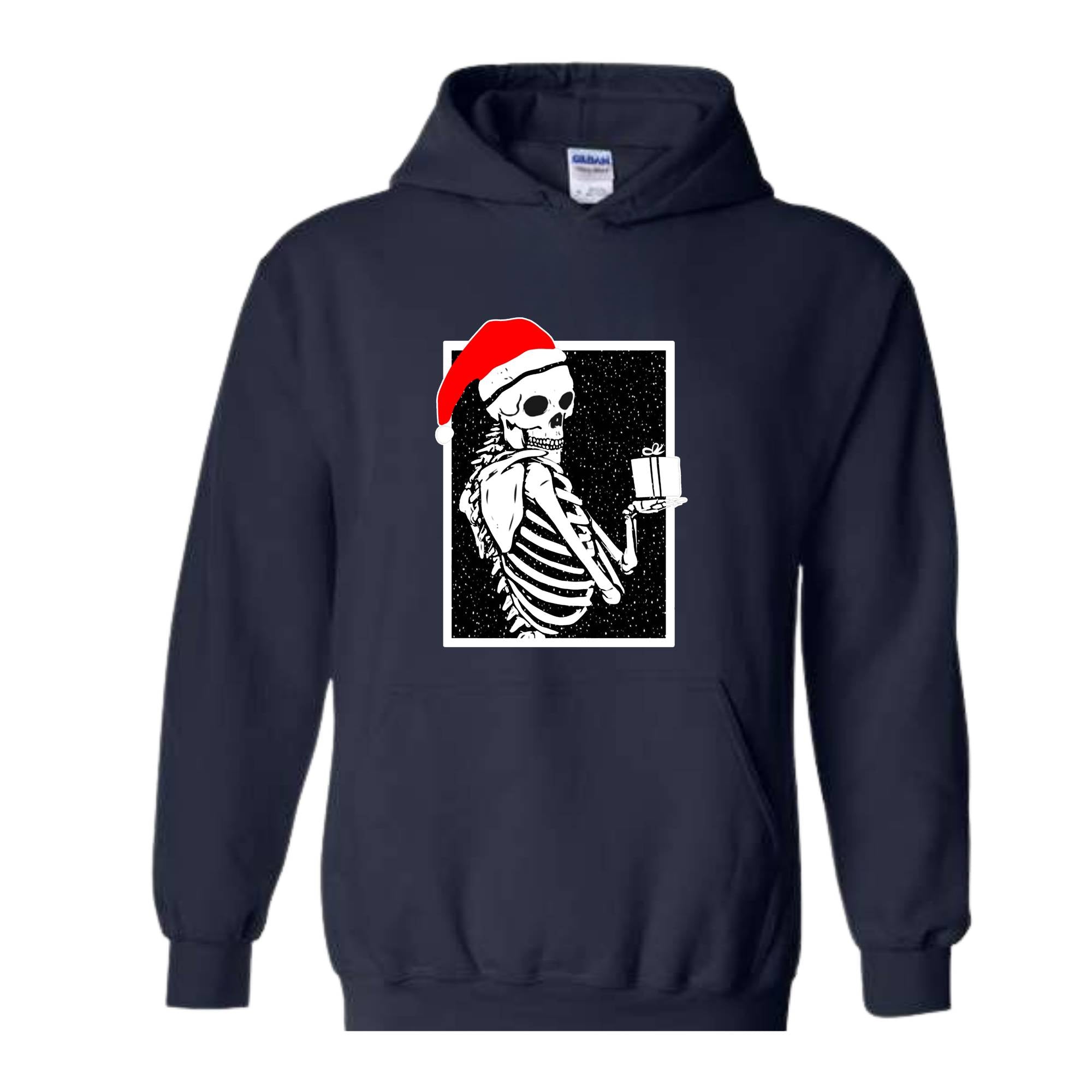 Skeleton With A Gift Christmas Sweatshirt, Merry Christmas Sweatshirt, Holiday Season, Spooky Santa Surprises Sweatshirt