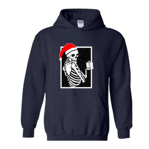 Skeleton With A Gift Christmas Sweatshirt, Merry Christmas Sweatshirt, Holiday Season, Spooky Santa Surprises Sweatshirt