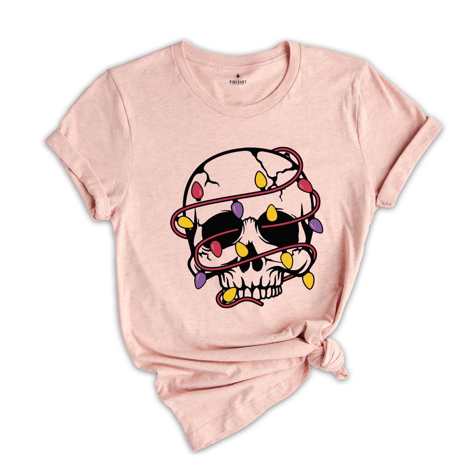 Skull Christmas Lights Shirt, Skull T-Shirt, Christmas Vibes Shirt, Christmas Party Shirt, Holiday Apparel, Christmas Light Tee