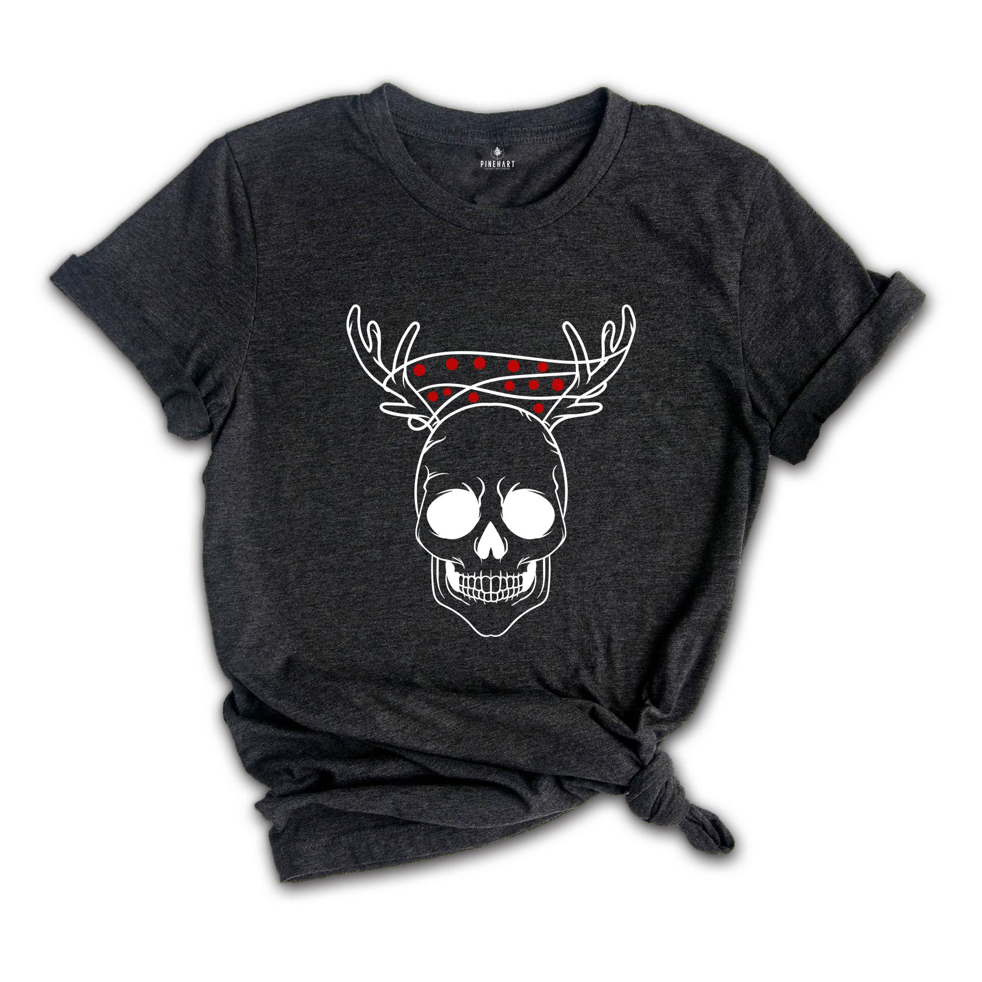 Skull with Antlers Shirt, Cool Christmas Shirt, Christmas Lights Tee, Christmas Skull Tee, Christmas Sweatshirt, Christmas Party Tee