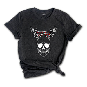Skull with Antlers Shirt, Cool Christmas Shirt, Christmas Lights Tee, Christmas Skull Tee, Christmas Sweatshirt, Christmas Party Tee