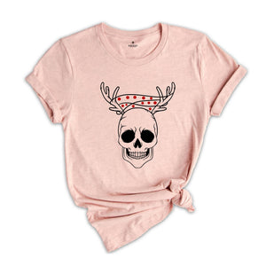 Skull with Antlers Shirt, Cool Christmas Shirt, Christmas Lights Tee, Christmas Skull Tee, Christmas Sweatshirt, Christmas Party Tee