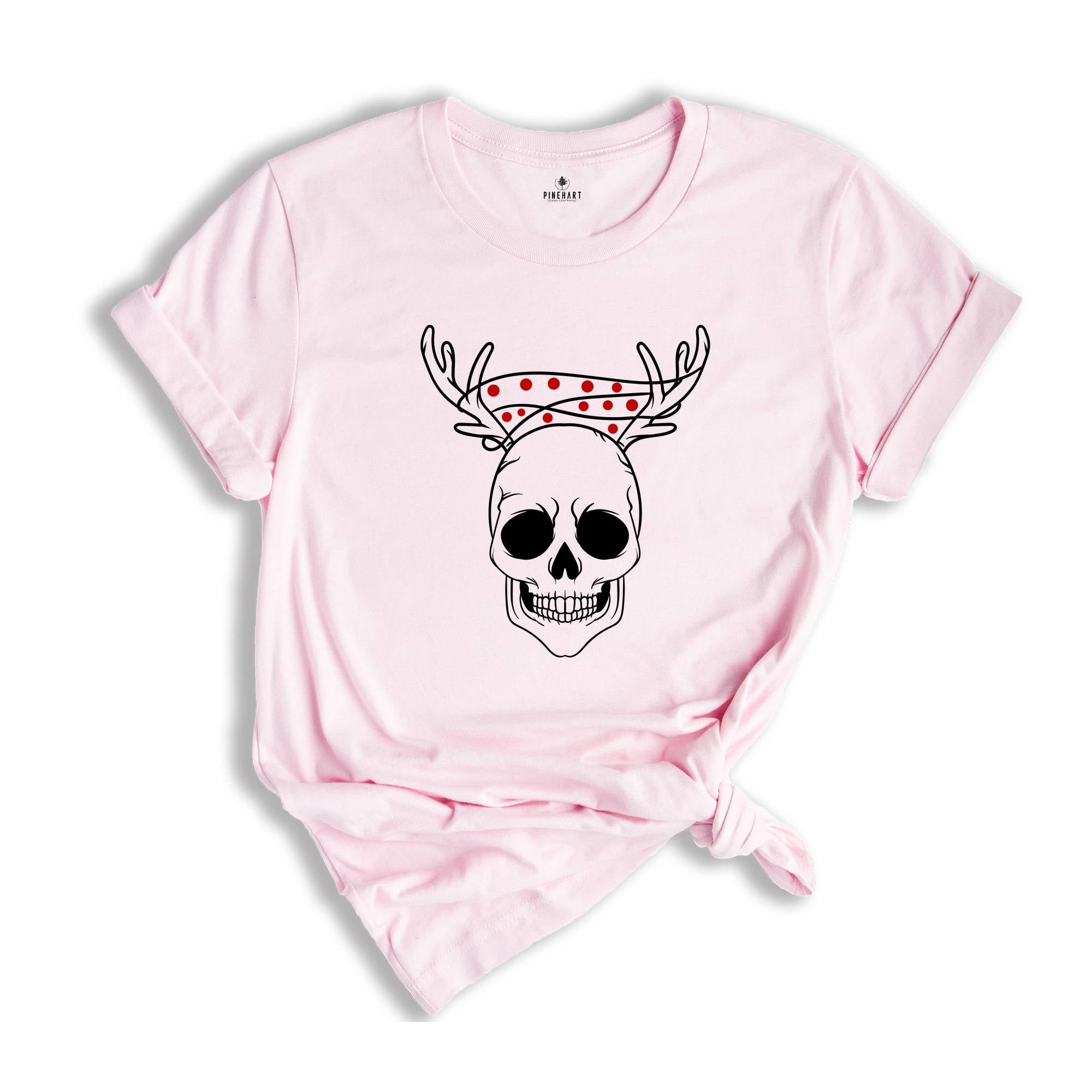 Skull with Antlers Shirt, Cool Christmas Shirt, Christmas Lights Tee, Christmas Skull Tee, Christmas Sweatshirt, Christmas Party Tee