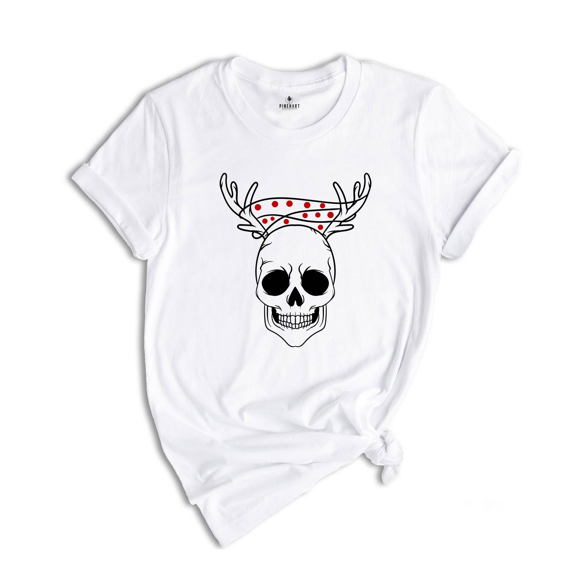 Skull with Antlers Shirt, Cool Christmas Shirt, Christmas Lights Tee, Christmas Skull Tee, Christmas Sweatshirt, Christmas Party Tee