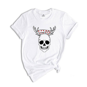 Skull with Antlers Shirt, Cool Christmas Shirt, Christmas Lights Tee, Christmas Skull Tee, Christmas Sweatshirt, Christmas Party Tee