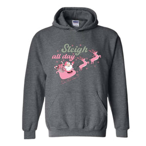 Sleigh All Day Sweatshirt, Pink Santa Claus Sweatshirt, Xmas Party Sweatshirt, Funny Christmas, Pink Christmas Sweatshirt