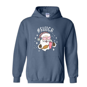 Sleigh Santa Hoodie, Pink Santa Hoodie, Funny Christmas Hoodie, Winter Hoodie, Sleigh Girl Sweater