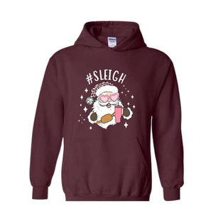 Sleigh Santa Hoodie, Pink Santa Hoodie, Funny Christmas Hoodie, Winter Hoodie, Sleigh Girl Sweater