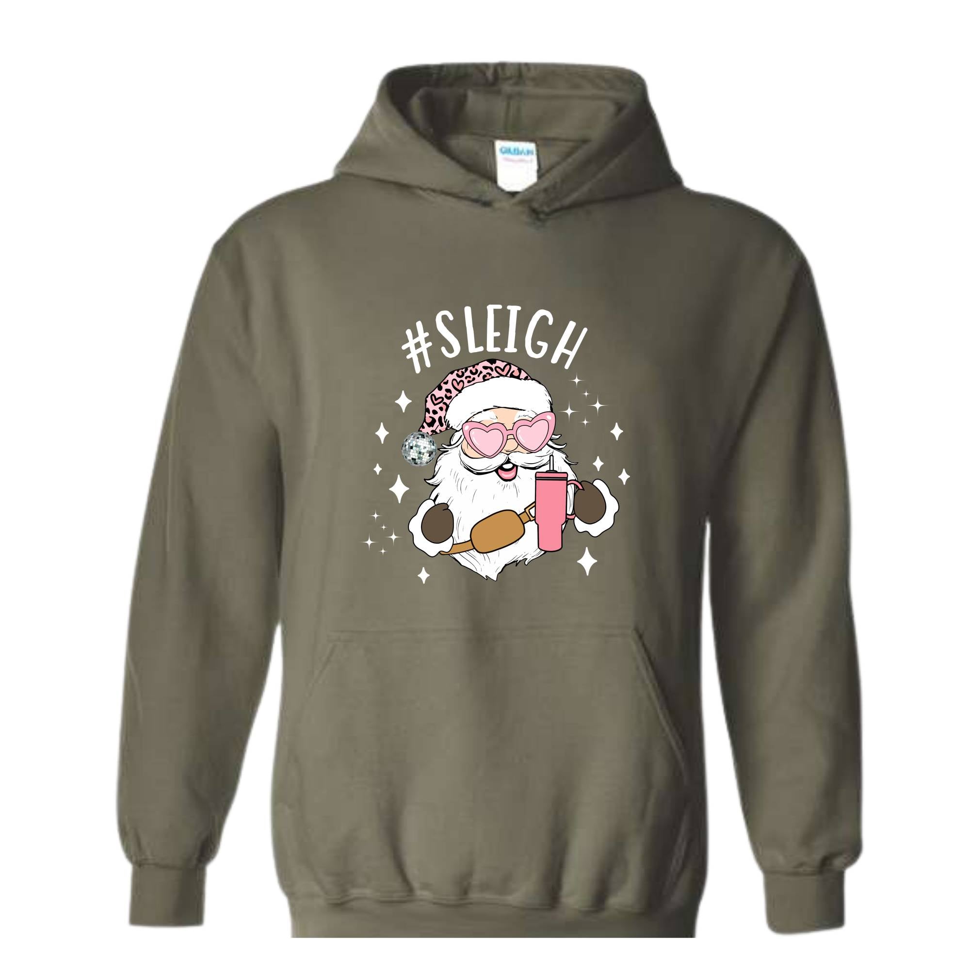Sleigh Santa Hoodie, Pink Santa Hoodie, Funny Christmas Hoodie, Winter Hoodie, Sleigh Girl Sweater