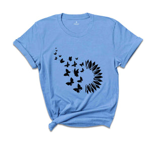 Sunflower Butterfly T-Shirt, Butterfly Tee, Sunflower Shirt, Floral Tee, Nature Lover Shirt, Botanical Tee