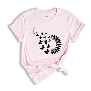 Sunflower Butterfly T-Shirt, Butterfly Tee, Sunflower Shirt, Floral Tee, Nature Lover Shirt, Botanical Tee