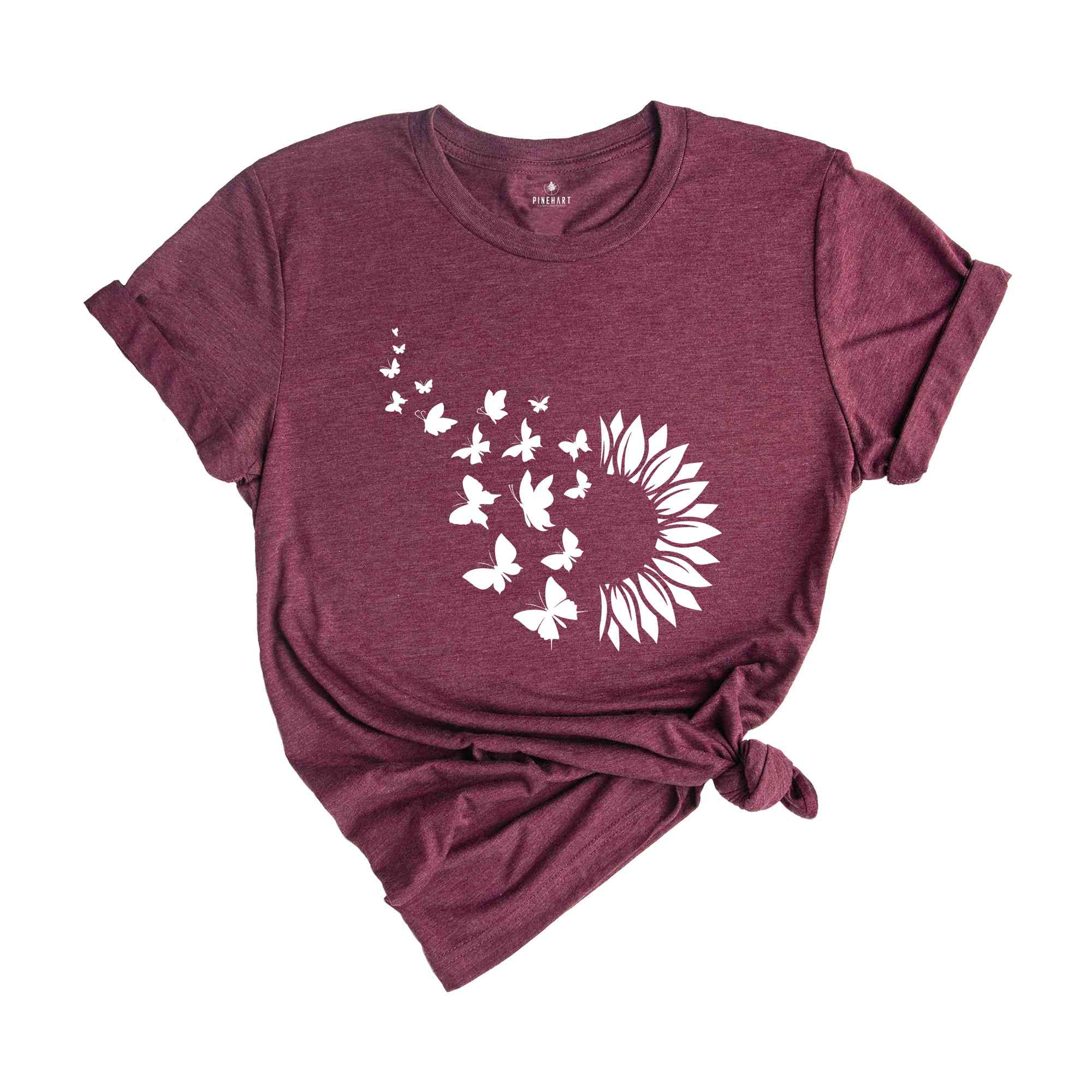 Sunflower Butterfly T-Shirt, Butterfly Tee, Sunflower Shirt, Floral Tee, Nature Lover Shirt, Botanical Tee