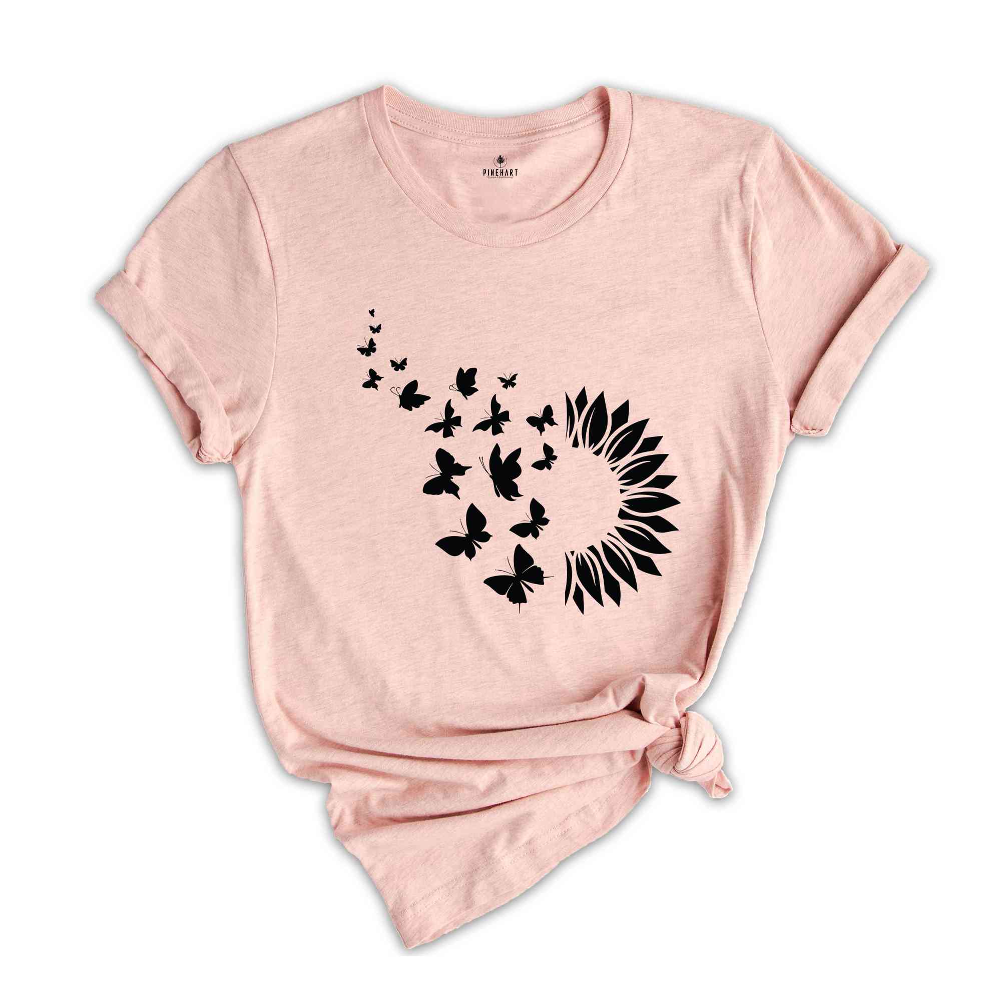 Sunflower Butterfly T-Shirt, Butterfly Tee, Sunflower Shirt, Floral Tee, Nature Lover Shirt, Botanical Tee