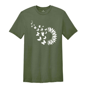 Sunflower Butterfly T-Shirt, Butterfly Tee, Sunflower Shirt, Floral Tee, Nature Lover Shirt, Botanical Tee