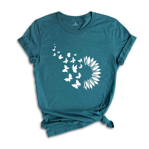 Sunflower Butterfly T-Shirt, Butterfly Tee, Sunflower Shirt, Floral Tee, Nature Lover Shirt, Botanical Tee