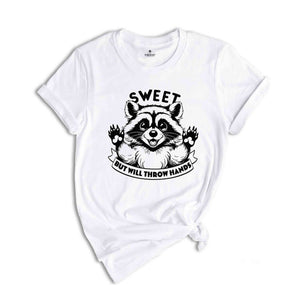 Sweet But Will Throw Hands Shirt, Funny Raccoon Tshirt, Trash Panda Cute Shirt, Animal Lover Kids Tee