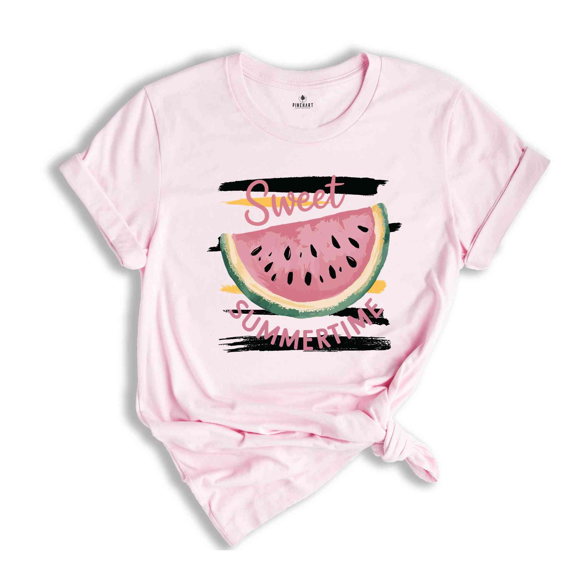 Sweet Summertime T-Shirt, Cute Watermelon Summer Shirt, Beach Tee, Girls Summer Trip Gifts, Vibrant Summertime Tee