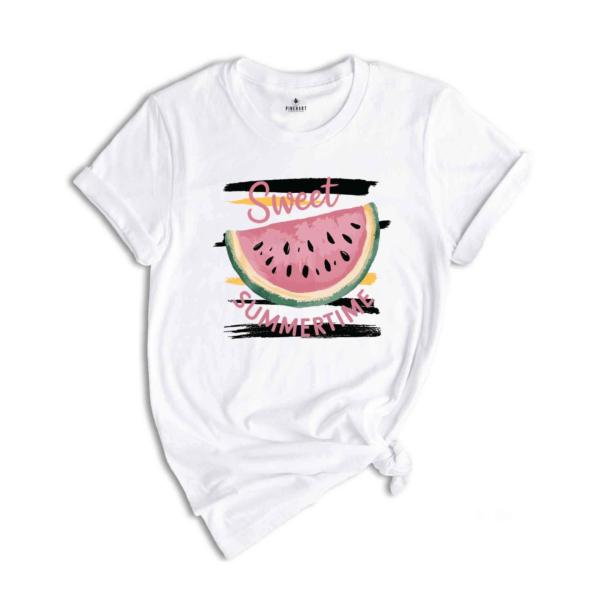Sweet Summertime T-Shirt, Cute Watermelon Summer Shirt, Beach Tee, Girls Summer Trip Gifts, Vibrant Summertime Tee