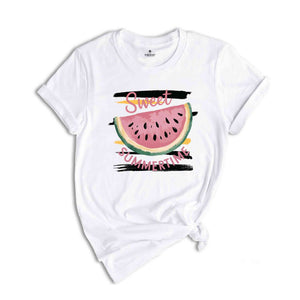 Sweet Summertime T-Shirt, Cute Watermelon Summer Shirt, Beach Tee, Girls Summer Trip Gifts, Vibrant Summertime Tee
