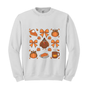 Thanksgiving Coquette Bow Shirt, Turkey Coquette Sweater, Cute Autumn Shirt, Fall Graphic Sweat, Thanksgiving Tee, Pumpkin Coquette Shirt