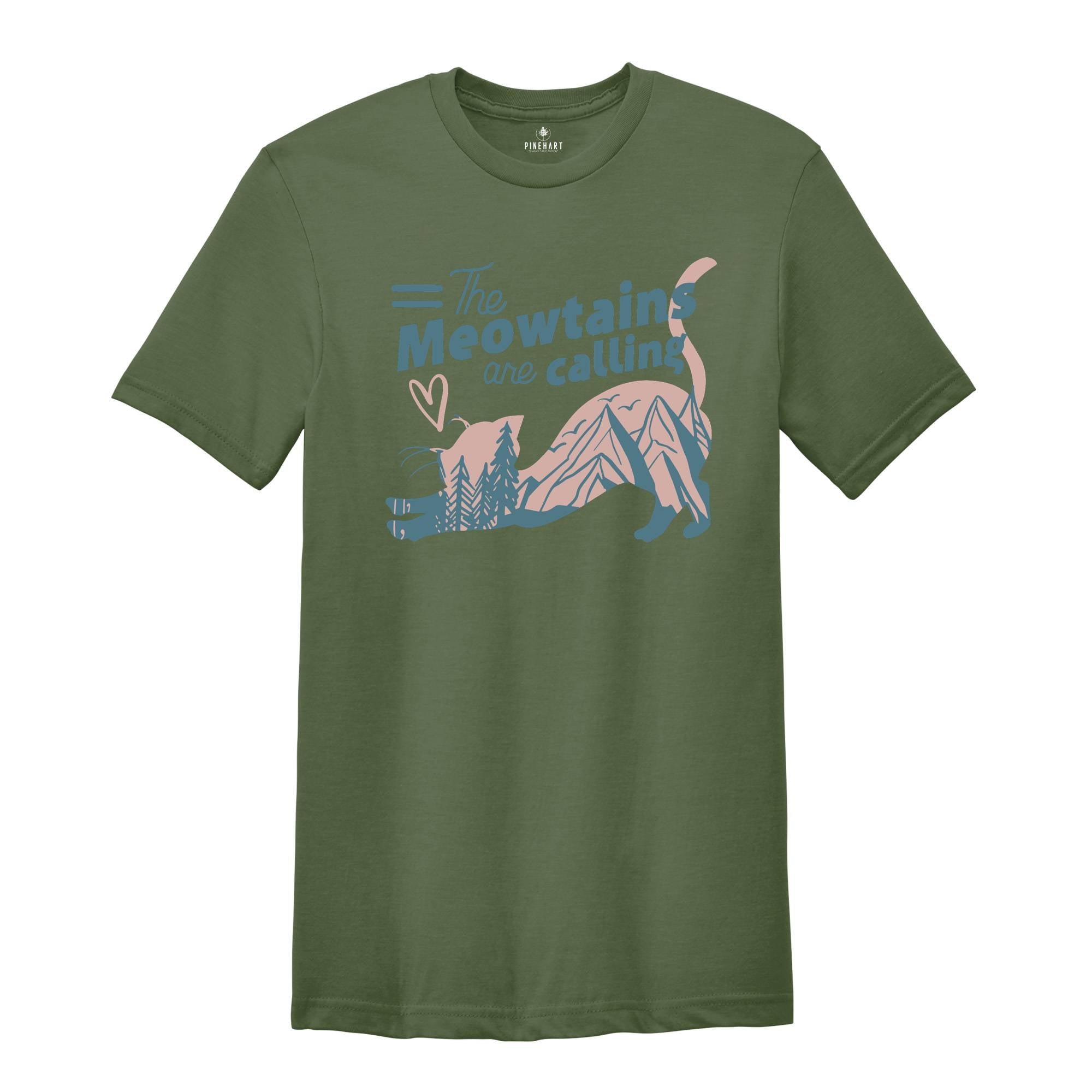 The Mountains Are Calling, Camping shirt, Happy Camper, Hiking Shirt, Adventure Awaits, Cat mama, Cat Owner Gift